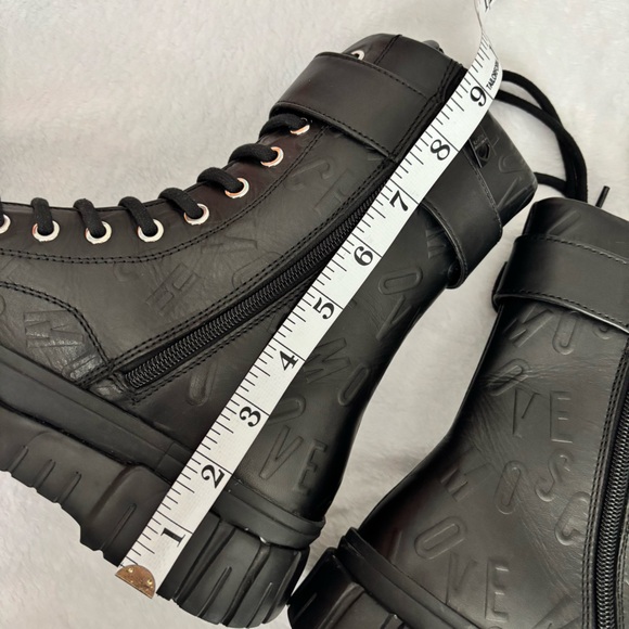 LOVE MOSCHINO Black Leather Moto Biker Boots--NEW--7 - Picture 14 of 15